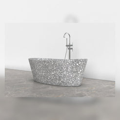 Calia Silver Grey Terrazzo soaking bathtub, studio front-view visualization