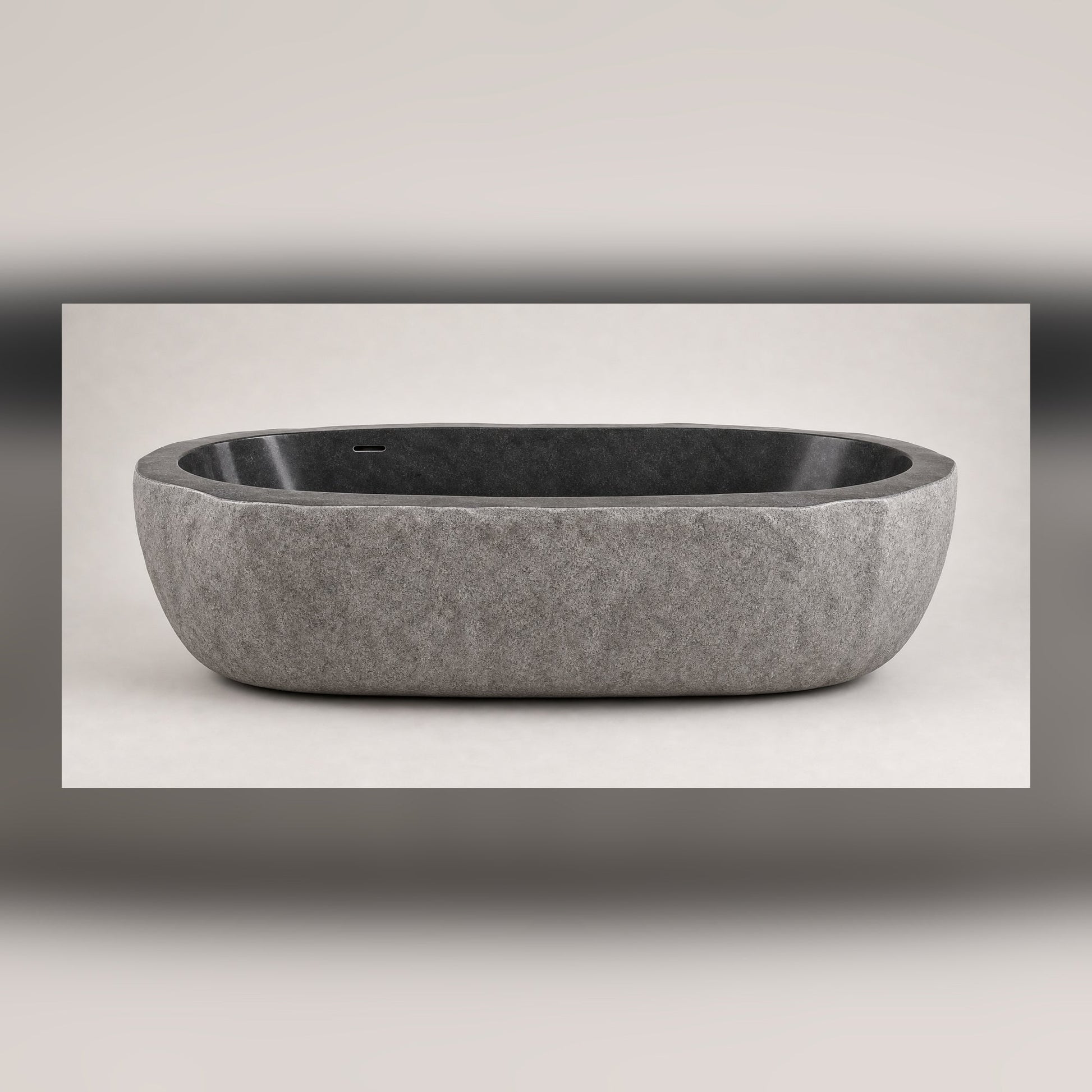Cavira Charcoal Mist Granite bathtub, full side profile
