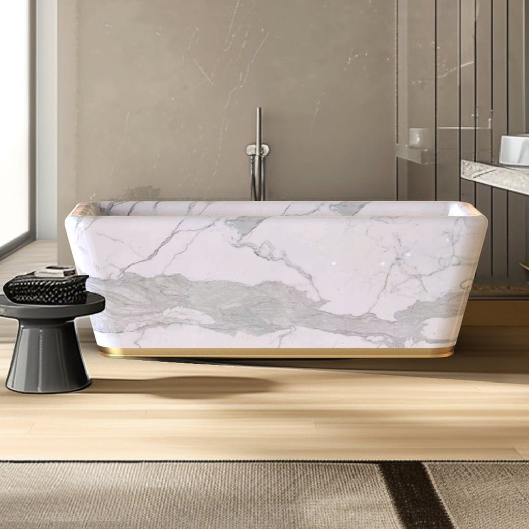 Fiorenne BT-132A Italian Firenze Marble soaking bathtub in a contemporary bathroom, design rendering