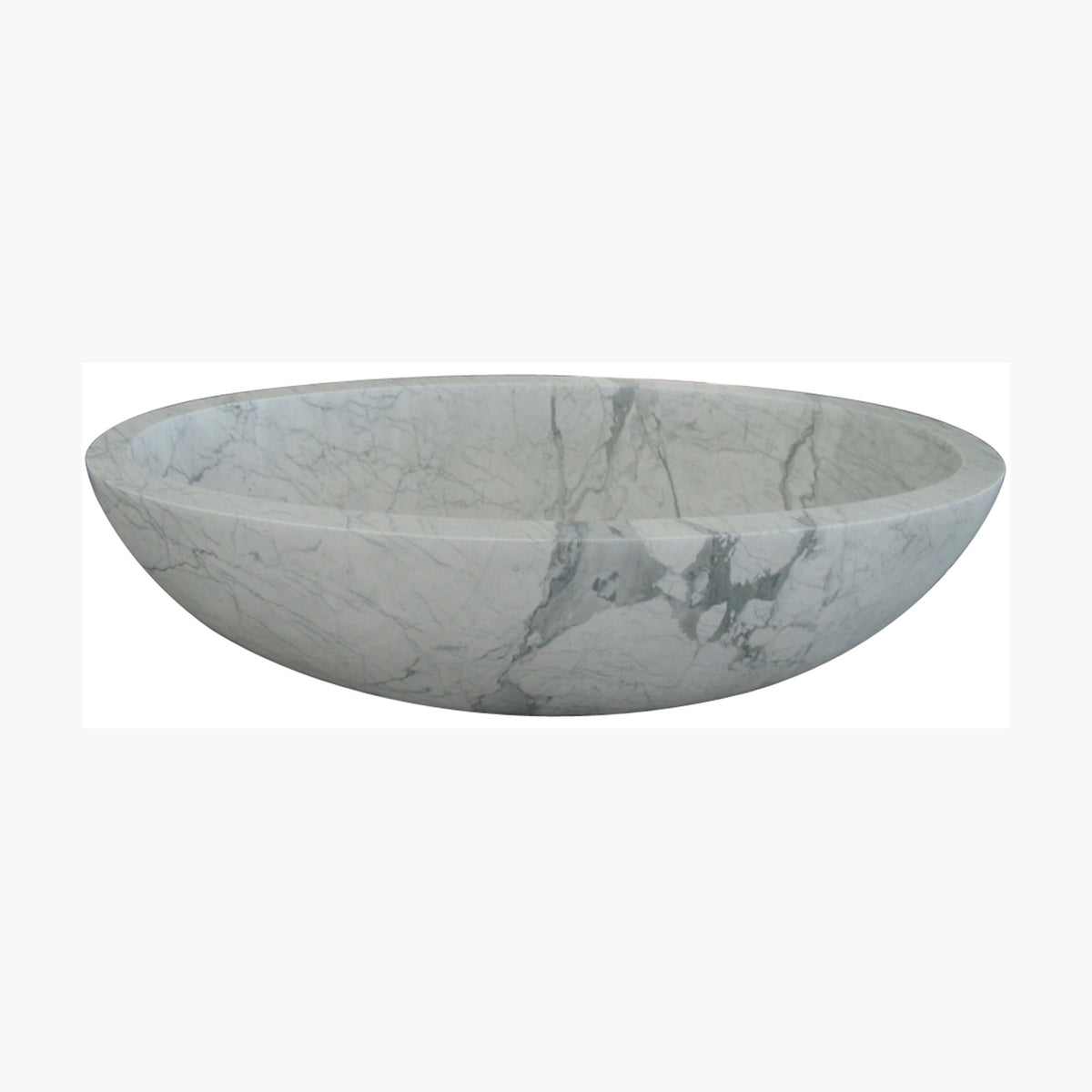Lysara Carrara White Marble bathtub, studio front-view visualization