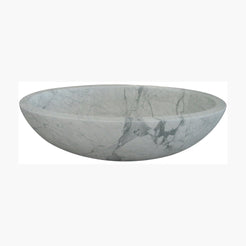 Lysara Carrara White Marble bathtub, studio front-view visualization