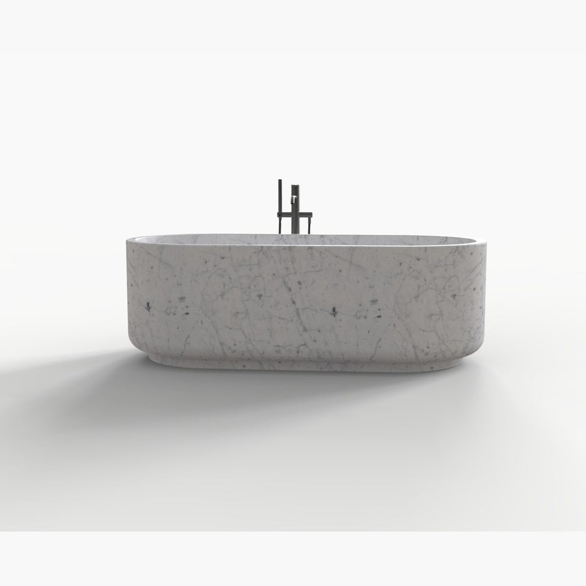 Lysenne BT-130A Carrara White Marble freestanding bathtub design rendering, front view