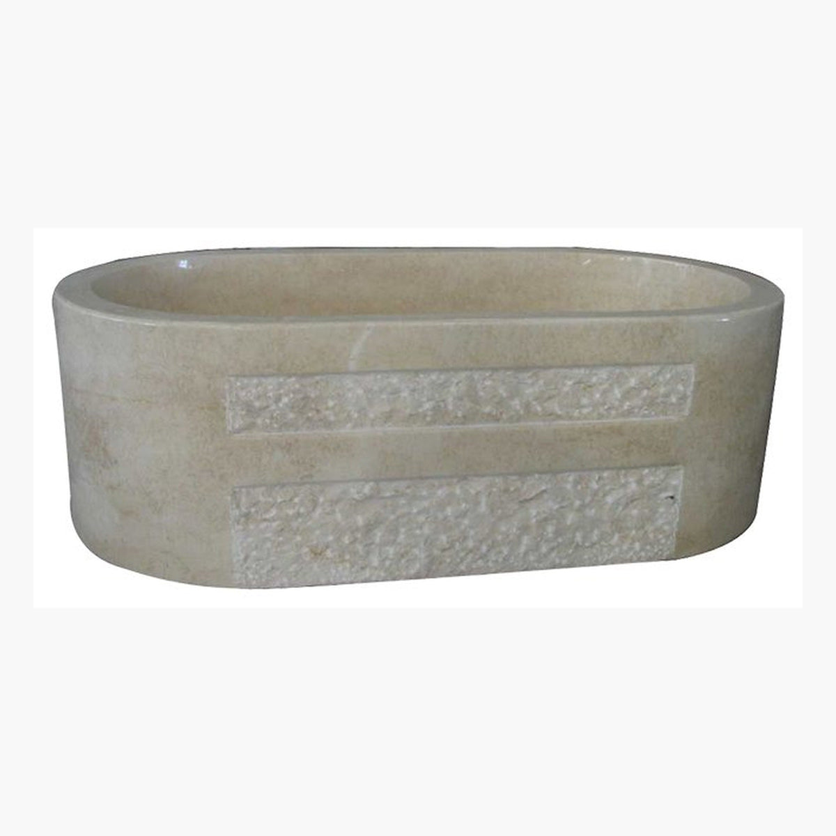 Mavelle Galala Marble rounded-rectangle bathtub, studio front-view visualization