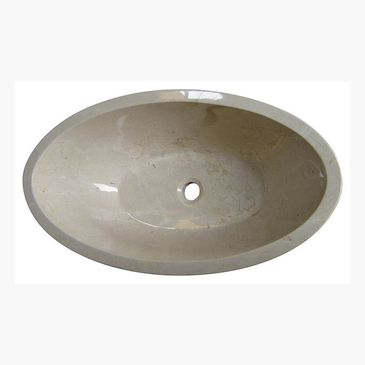 Mavelle Spanish Crema Marfil Marble rounded-rectangle bathtub, studio front-view visualization