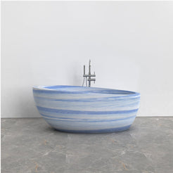 Navira Azura Blue Quartzite bathtub, studio front-view visualization