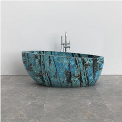 Navira Danube Blue Quartzite bathtub, studio front-view visualization