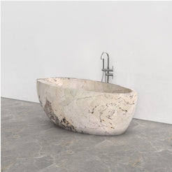 Navira Pandora Blanc Quartzite bathtub, studio front-view visualization