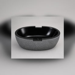 Noctira Absolute Black Granite freestanding bathtub, opposite-angle studio visualization