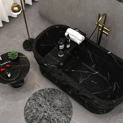 Orvane BT-127A Portoro Black Marble freestanding bathtub design rendering, top and interior view