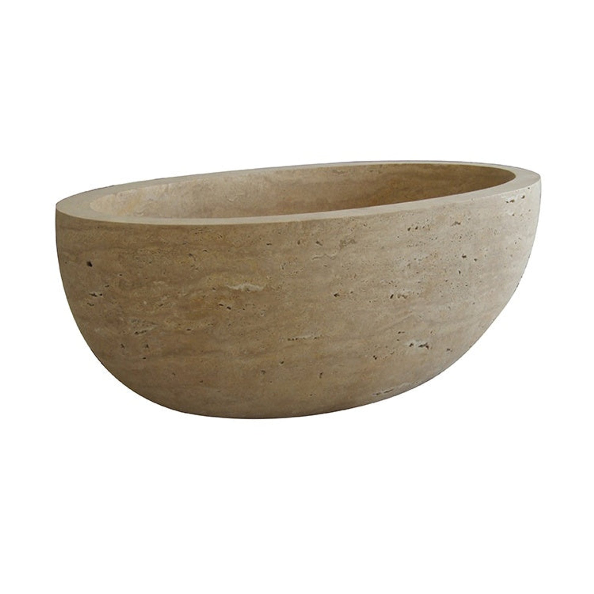 Real front view of the ROMA Roman Travertine freestanding soaking bathtub