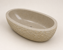 Solea G682 Rust Granite bathtub, elevated view of the polished interior and center drain