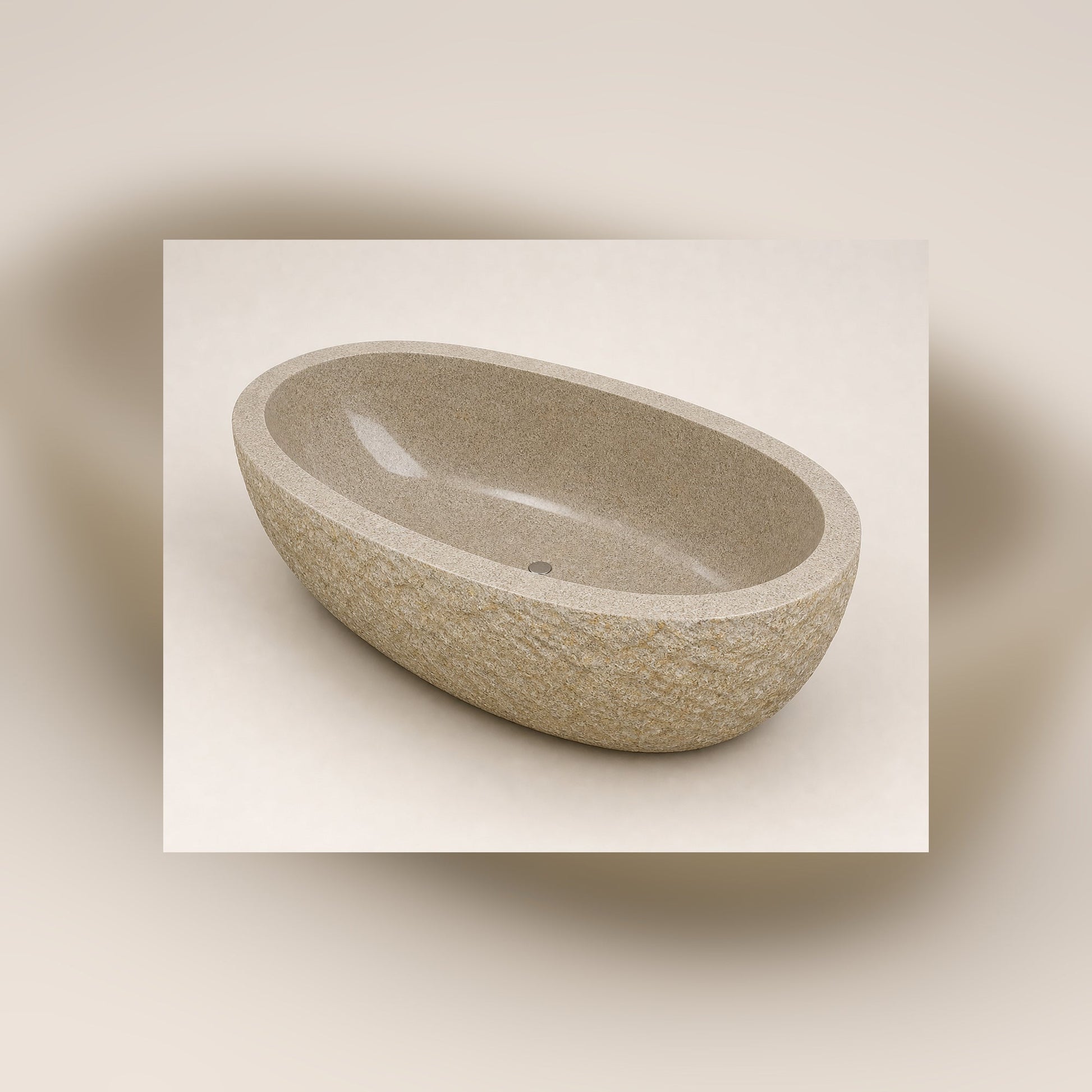 Solea Harvest Gold Granite bathtub, top interior view with drain