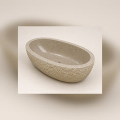 Solea Harvest Gold Granite bathtub, top interior view with drain