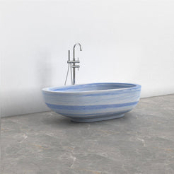 Soreia Azura Blue Quartzite bathtub, studio front-view visualization