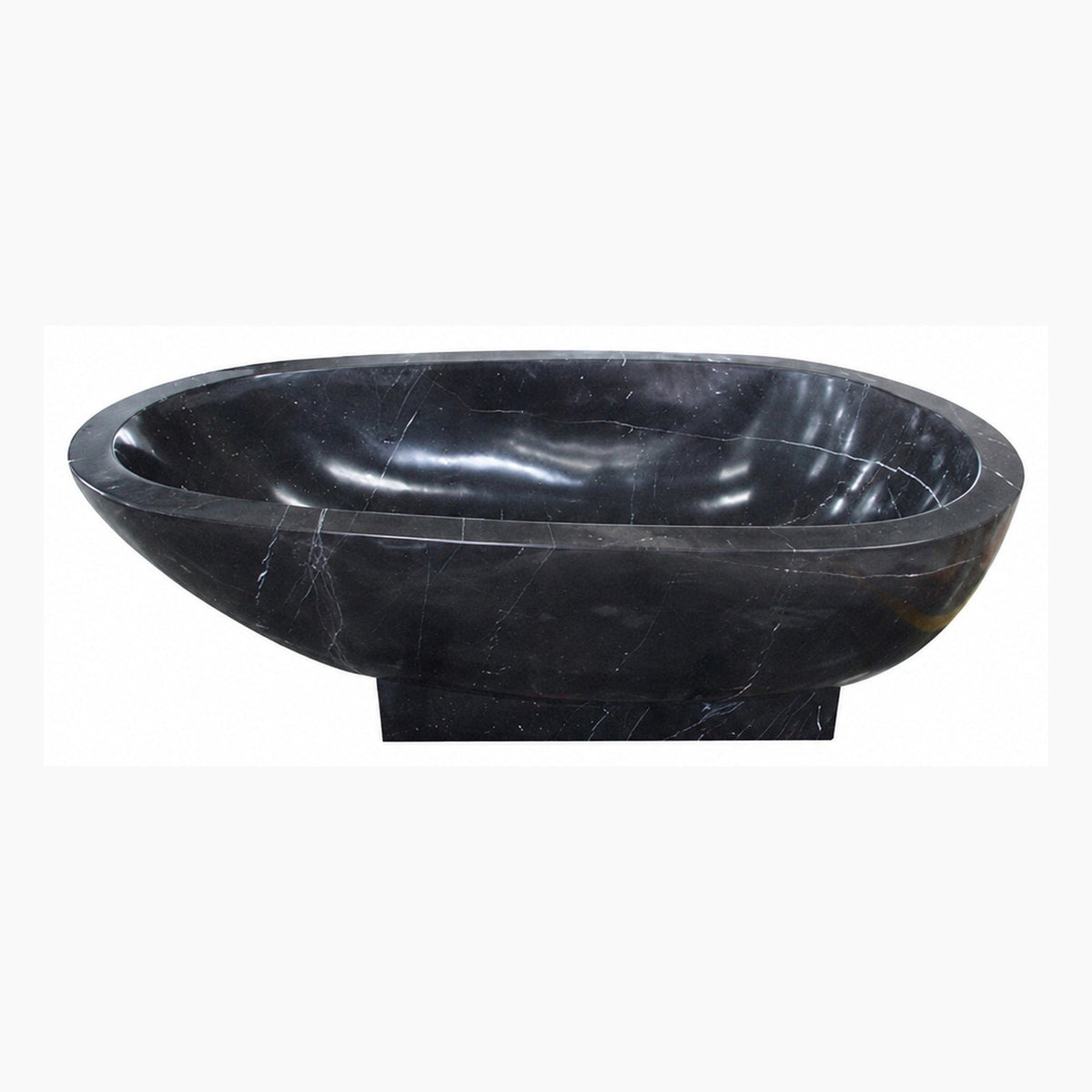 Soreia Portoro Black Marble bathtub, studio front-view visualization