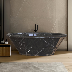 Torenne BT-133A Portoro Black Marble soaking bathtub in a modern bathroom, design rendering