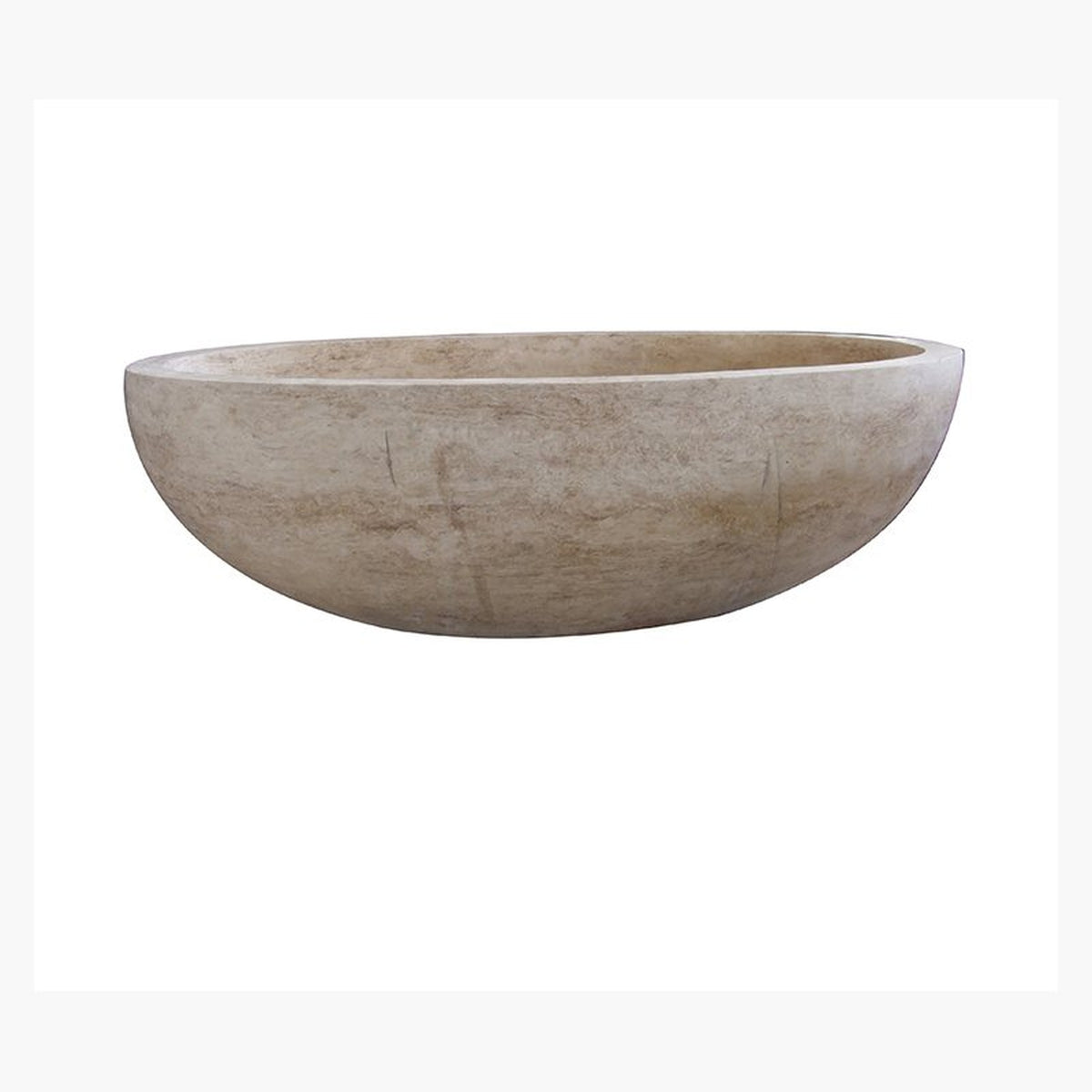 Verelle Beige Marble sculptural oval bathtub, studio front-view visualization