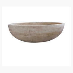 Verelle Beige Marble sculptural oval bathtub, studio front-view visualization