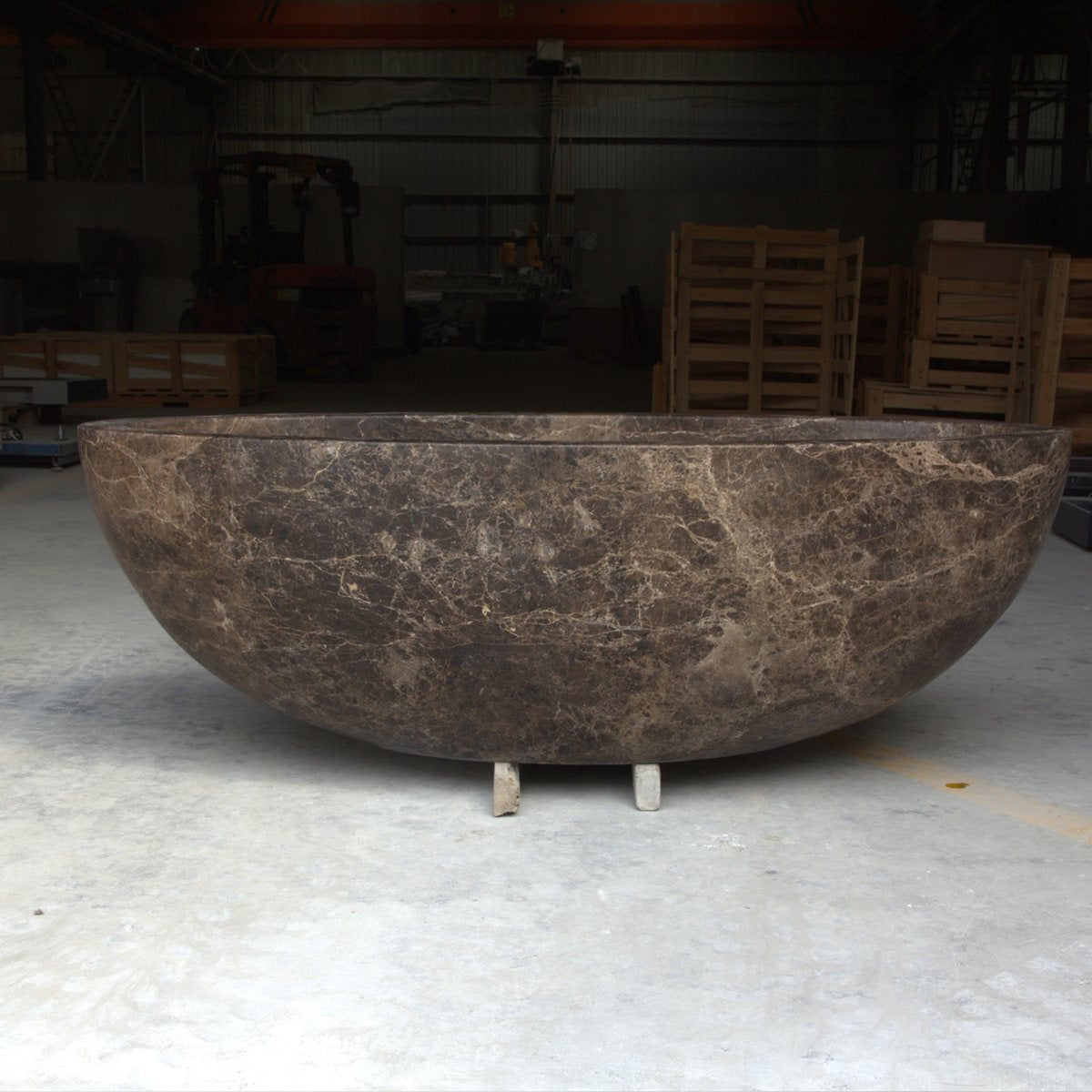 Verelle Dark Emperador Marble sculptural oval bathtub, real product front view