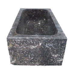 Virelle Dark Emperador Marble rectangular bathtub, studio front-view visualization