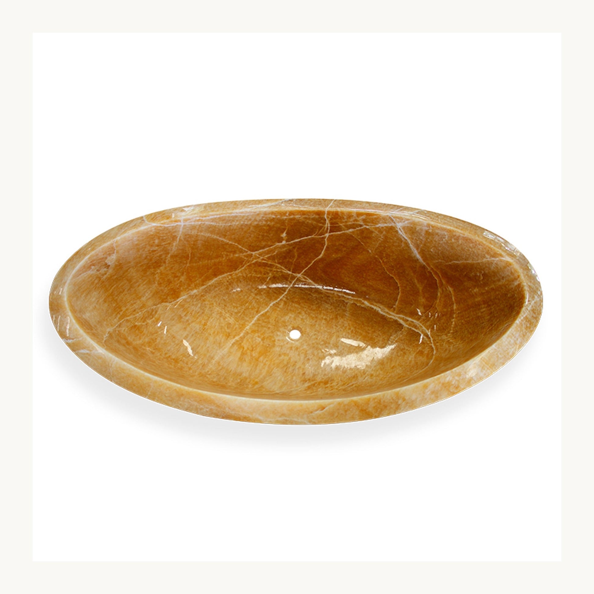 Yuna Honey Onyx bathtub, top studio visualization showing the oval soaking interior