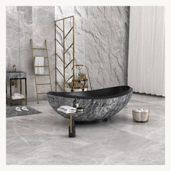 Yura boat-shaped Neroco Granite bathtub, full side profile