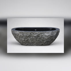 Arden Natural-Face Black Granite bathtub, full side-profile studio visualization