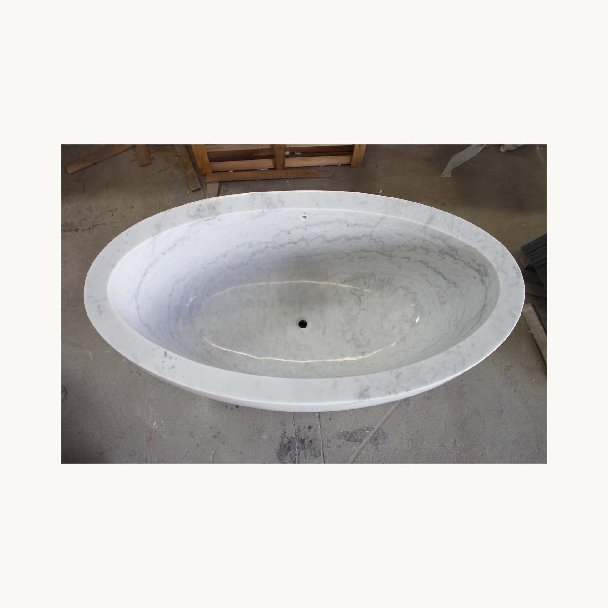 Avela BT-112A Ivory Cloud Marble bathtub, real top and deep soaking interior view