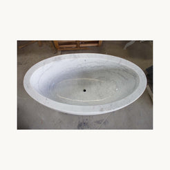 Avela BT-112A Ivory Cloud Marble bathtub, real top and deep soaking interior view