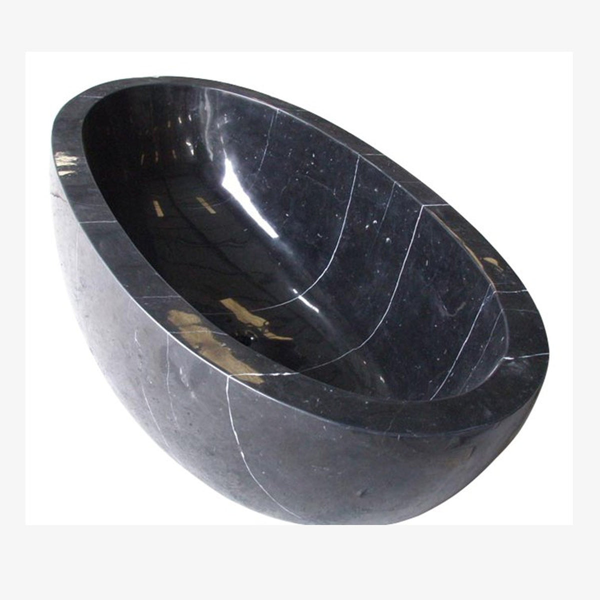 Aveline Portoro Black Marble freestanding soaking bathtub, full-frame alternate three-quarter view