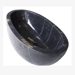 Aveline Portoro Black Marble freestanding soaking bathtub, full-frame alternate three-quarter view