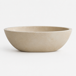Calene BT-087A Galala Cream Marble low oval freestanding soaking bathtub enlarged front product view