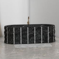 Cavelle BT-128A Portoro Black Marble freestanding bathtub design rendering, side view