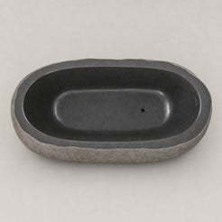 Cavira Charcoal Mist Granite bathtub, top interior view with drain