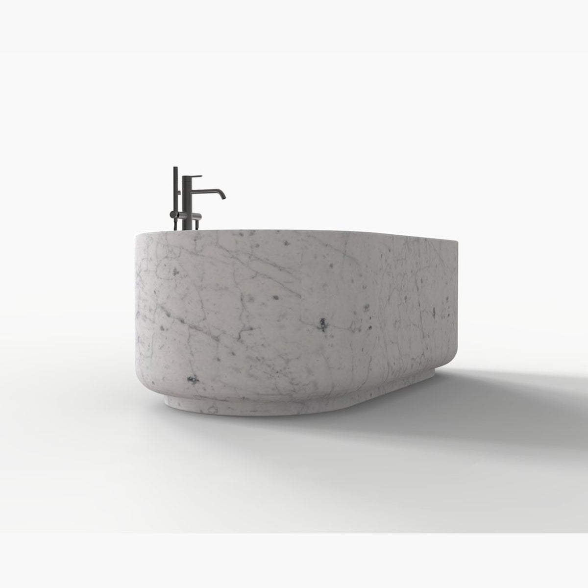 Lysenne BT-130A Carrara White Marble freestanding bathtub design rendering, side view
