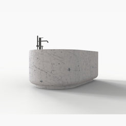 Lysenne BT-130A Carrara White Marble freestanding bathtub design rendering, side view