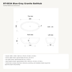 Nerida Blue-Gray Granite bathtub reference dimensions