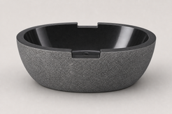 Noctira asymmetrical Absolute Black Granite bathtub, premium studio visualization