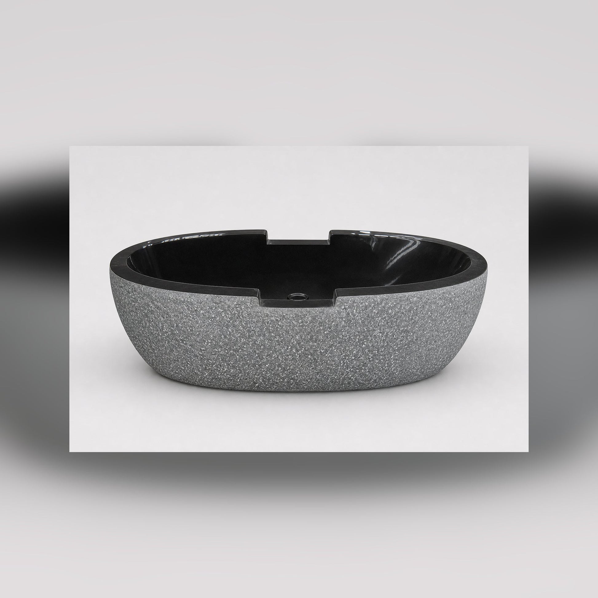 Noctira Absolute Black Granite bathtub, full side-profile studio visualization