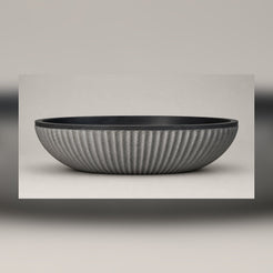 Rivelle fluted Midnight Black Granite bathtub, full side-profile studio visualization