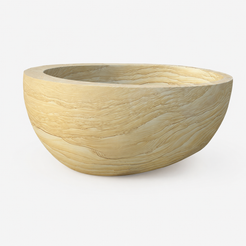 Sahira BT-085A Natural Sandstone raised-end oval freestanding soaking bathtub, enlarged front-angle product view with the tub filling the square frame