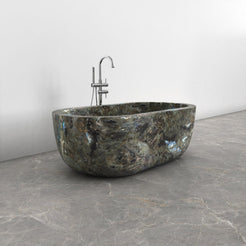 Serelle Celestia Blue Quartzite bathtub, studio side three-quarter visualization