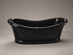 Vallora freestanding Shanxi Black Granite bathtub with flared rim, studio angle