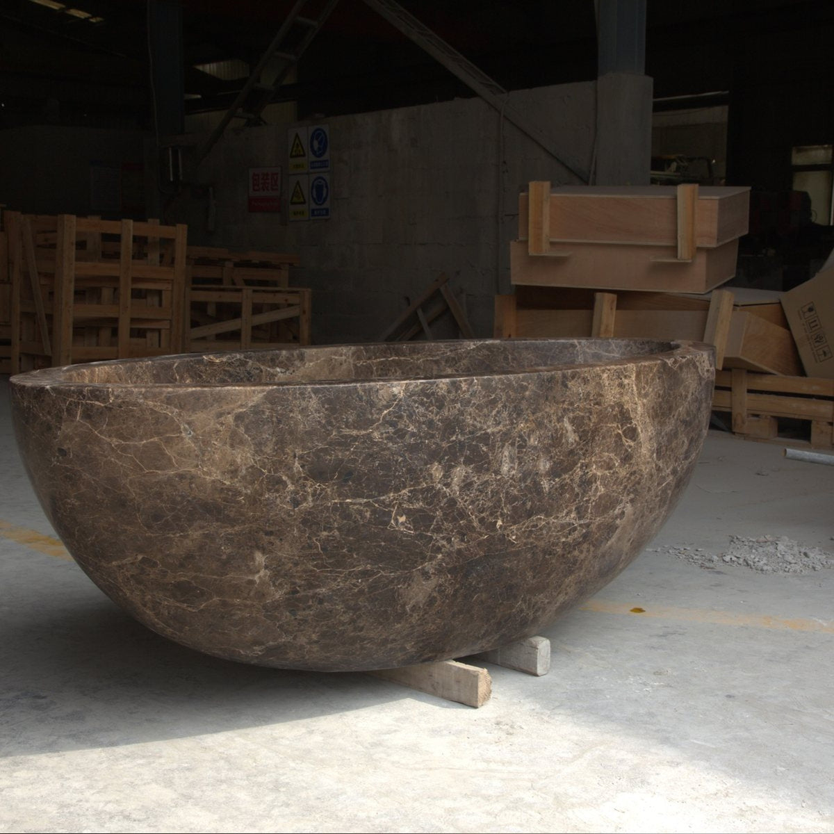 Verelle Dark Emperador Marble sculptural oval bathtub, real product side view