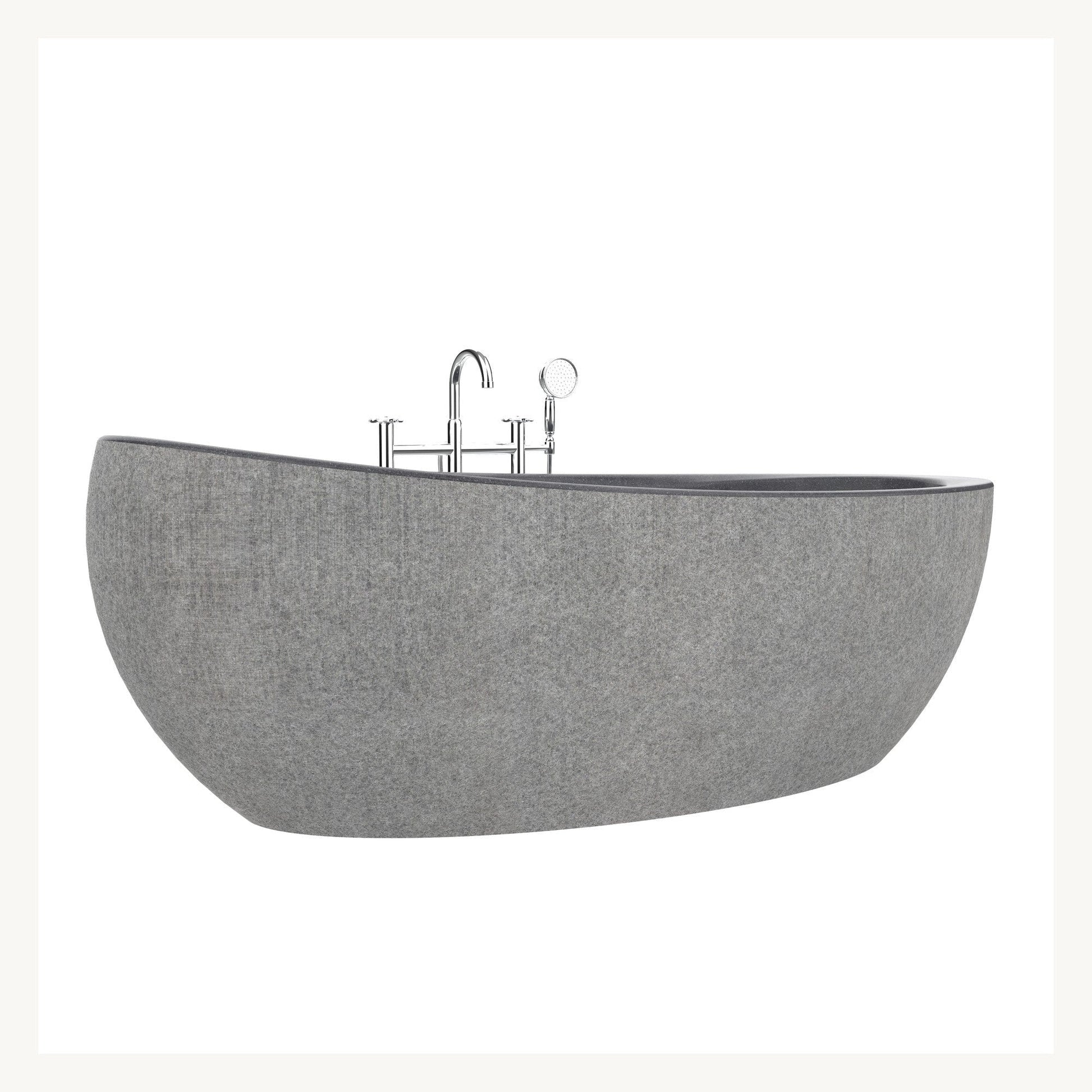 Yuka Absolute Black Granite bathtub, full side-profile studio visualization