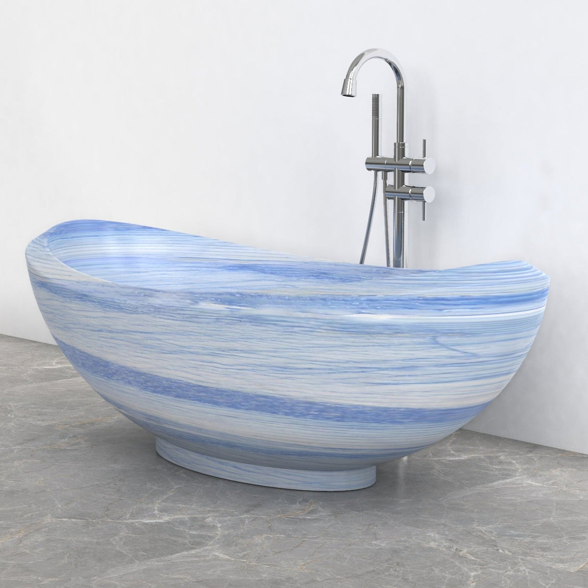 Yuna Azura Blue Quartzite soaking bathtub, studio three-quarter visualization