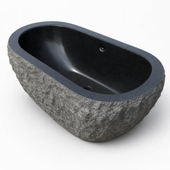 Arden Natural-Face Black Granite bathtub, top interior studio visualization with center drain