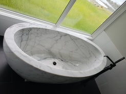 Actual installed Aurelia BT-038A solid marble soaking bathtub, top view