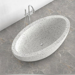 Aveline Alba White Terrazzo freestanding soaking bathtub, full-frame top and interior view