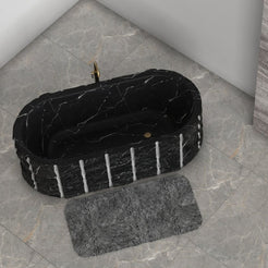 Cavelle BT-128A Portoro Black Marble freestanding bathtub design rendering, top and interior view